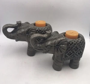 GRAY ELEPHANT TEALIGHT CANDLE HOLDER BETTER HOME AND GARDEN 7" Set Of 2 - Picture 1 of 8