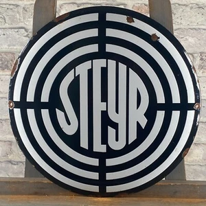STEYR Enamel Sign ø 16.1" (41cm) Handmade Retro Antique Store Vintage Decoration - Picture 1 of 14