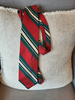VTG Paul Frederick Red w Green Stripe Silk Made in USA Repp Tie Woven in England - Image 1 of 4