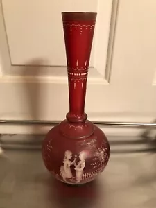 Large Deep Red Mary Gregory Vase - Boy & Girl w/ Flowers - CH hg - Picture 1 of 4
