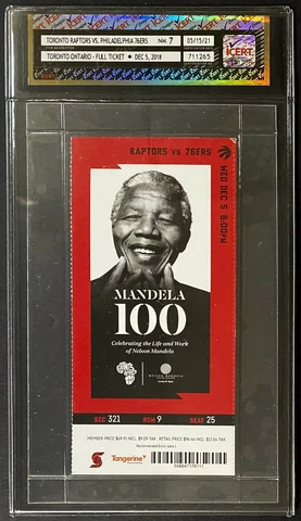 2018 NBA Basketball Toronto Raptors Ticket Nelson Mandela Tribute Game Graded Cover