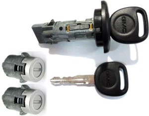 NEW GMC OEM IGNITION SWITCH LOCK CYLINDER + 2 DOOR LOCK CYLINDERS + 2 GMC KEYS - Picture 1 of 2