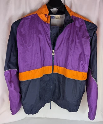 Asics Windbreaker Men's L Navy Blue Purple Orange MFT Jacket Full Zip Vintage - Image 1 of 4