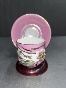 Victorian Souvenir Cup Saucer Demi Raised Gold Flower 1890's Copper Luster - Picture 1 of 9