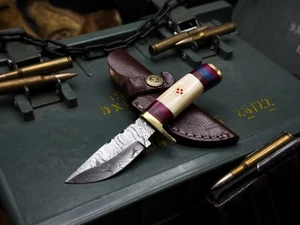 Custom Handmade Damascus Steel Hunting Knife EDC Bone Handle, With Sheath 3249 - Picture 1 of 6