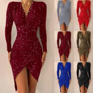 Women Sequin Glitter Bodycon Dress Evening Party Cocktail Gown Sexy Mini Dress - Picture 1 of 18