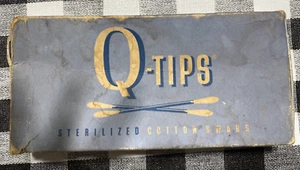 Vintage 1960s Q-Tips Box Container Prop with some wood stick Q-tips - Picture 1 of 5