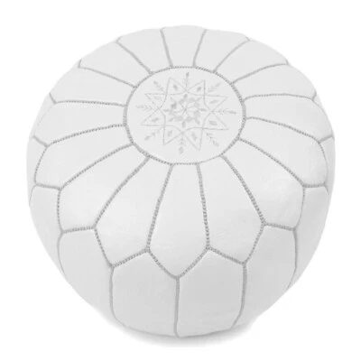 Leder Pouf Sitzhocker orientalische Sitzkissen Pouffe Ottoman Sitz kissen weiß - Bild 1 von 4