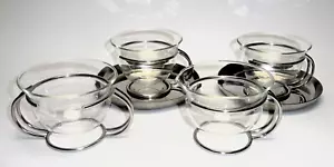 2 Teegläser + Zucker+ Milch Mono Filio Teetassen silber glas Gestell Unterteller - Bild 1 von 2