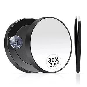 30X Magnifying Mirror Small Magnifying Mirror with Suction Cup and Tweezers - Picture 1 of 8