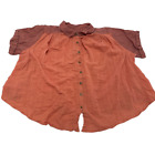 Free People Shirt Womens Medium Orange Short SleeveCollared Loose Oversize Top