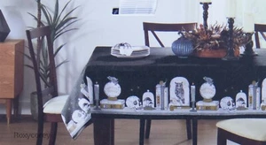 Cynthia Rowley Halloween Eule Apotheker Bordüre 60 Runde Tischdecke Neu mit Etikett - Bild 1 von 2