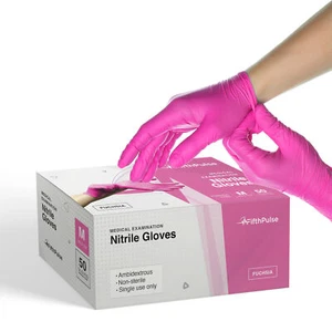 Guantes sin látex y sin polvo para examen de nitrilo de quinto pulso - Fushia - 50 piezas (M) - Imagen 1 de 6