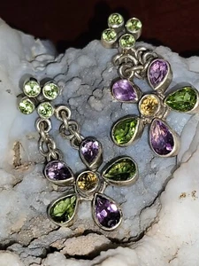 Nicky Butler Sterling Silver Amethyst Citrine & ?Peridot Flower Dangle Earrings - Bild 1 von 18