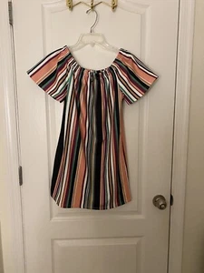Boohoo Lea Ruffle Off Shoulder Stripe Dress Size 4 - Picture 1 of 4