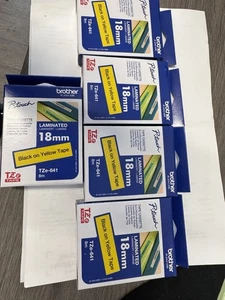 Bundle 5- Brother P-Touch TZE641 Laminated Tape Cassette 18mmX8M Black On Yellow - Picture 1 of 3