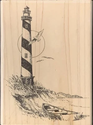 Impression Obsession Playa Gaviota Náutica Barco Pequeño Faro Sello de Goma Foto 1 de 3