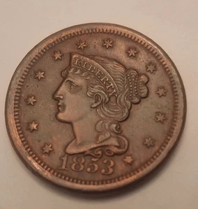 1853 Braided Hair Large Cent FR0M GRANDPA in 80s LISTED AS UNC Superb++++ - Picture 1 of 8