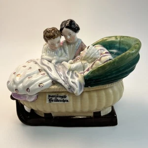 Antique German Porcelain Ink Well Desk Set Mother with Children & Crib *READ* - Picture 1 of 7