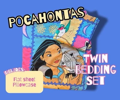 Sábana bajera plana y funda de almohada vintage años 90 Disney Pocahontas doble Foto 1 de 3
