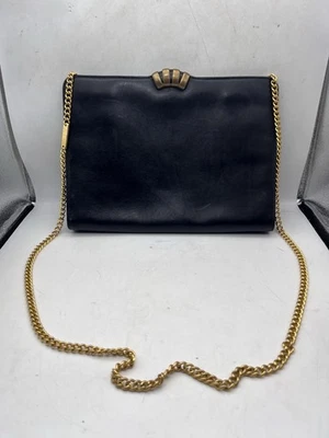 Salvatore Ferragamo Vintage Black Leather Evening Bag Shoulder Bag Chain Strap - Image 1 of 4