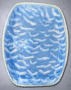 Vintage 1980s Blue White Green HALDON GROUP Majolica Asparagus Serving Dish Tray - Picture 1 of 6