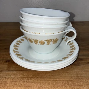 4 Vintage Corelle Butterfly Gold Coffee Tea Cups Hook Handle Corning Stackable - Picture 1 of 5