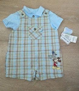 Disney Vintage Baby Overalls TWO PIECE SET Plane Mickey Mouse Y2K 3-6 6-9 Months - Picture 1 of 8