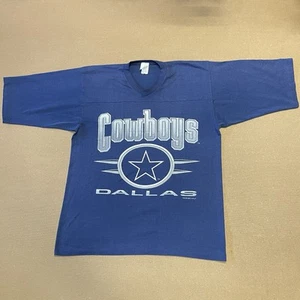 VINTAGE Dallas Cowboys Shirt Adult Large Blue Boxy Spell Out Logo 90s Y2K Mens - Picture 1 of 9