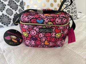 NWT. ๐ Betsey Johnson Pink ๐ Happy Faces Insulated Lunch Bag -Shoulder Strap - Picture 1 of 2