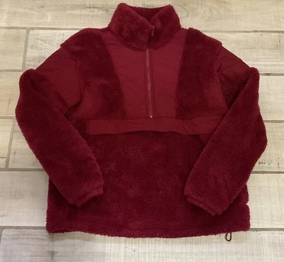 Victoria's Secret ROSA Sherpa Peluche 1/4 Media Cremallera Pullover Sudadera con Capucha Granate S Pequeño Foto 1 de 4