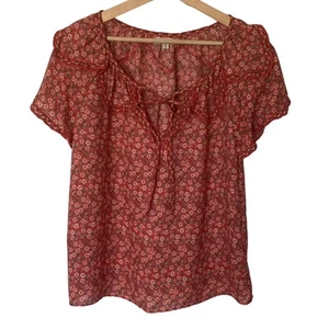 Max Studio kleine orange Blumen Bluse Flatterärmel Bauern Boho Cottagecore - Bild 1 von 10