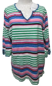 Talbots knit Cotton Linen striped top blouse Embroidered 3/4 sleeve Size Sz 1X - Picture 1 of 12
