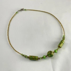 Vintage Murano Art Glass Bead Green Necklace Silver Tone Clasp Venetian Glass - Picture 1 of 16