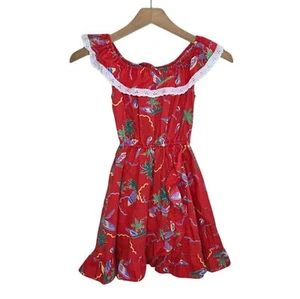 Vintage Nikky | Girls Red Hawaiian Tropical Palm Tree Print Dress Size 7 - Picture 1 of 5