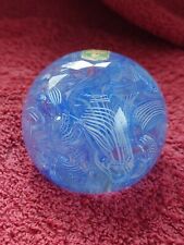 Vintage Murano Glass Blue And White Swirls in Clear Paperweight