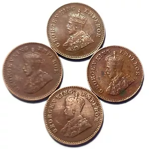 BRITISH INDIA 1/12 ANNA COPPER COINS - 4 Pcs - Picture 1 of 3