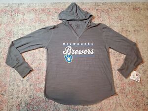 NEW Genuine Merchandise Women's Milwaukee Brewers Gray L/S Hoodie T-Shirt-Size M