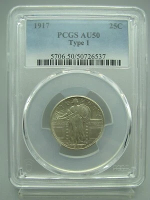 Cuarto Standing Liberty 1917 graduación profesional AU 50 tipo 1 Foto 1 de 4