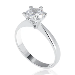 Anillo de compromiso solitario de diamantes de corte redondo de 3/4 quilates F/VS2 oro blanco de 14 K - Imagen 1 de 10