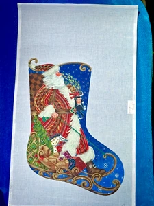 Liz Susan Roberts Handpainted Needlepoint Stocking - Sledding Santa - Picture 1 of 11