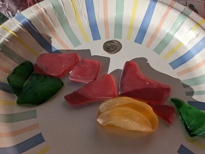 100 gram lot  Man-made ~10 pieces Green, Yellow Red  - Image 1 of 4