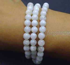 SALE Small 6mm Round white Natural High Quality Moonstone 21" bracelet-bra268 - Picture 1 of 6