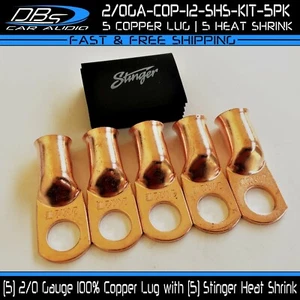 5 2/0 Gauge Copper Ring Terminal 00GA Lug 1/2" Hole Battery Stinger Heat Shrink - Picture 1 of 3