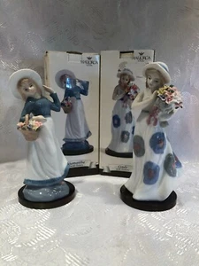 Vintage Cindy & Samantha with Flowers Mallorca by Studio 2 Porcelain Figurines - Picture 1 of 12