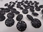 Vtg Black Round Ornate Floral W/Empty Spaces Shank Buttons 20Mm Lot Of 8 B93