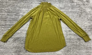 Chicos Top Womens Small 0 Green Long Sleeve Polyester Casual Mock Neck Smocked - Picture 1 of 14