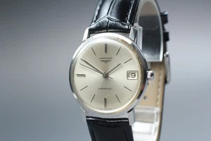 [Exc+5] Reloj Longines Chuck 35 mm esfera plateada correa negra fecha automático para hombre - Imagen 1 de 11