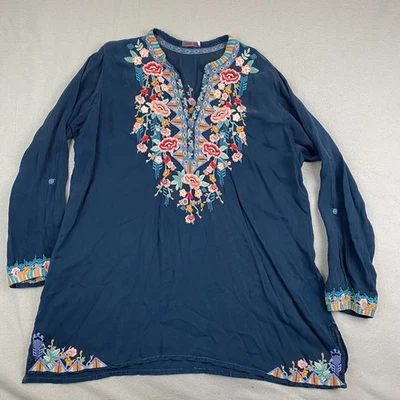 Túnica Johnny Was Beatrix XL Azul 100% Cupra Rayón Bordada Foto 1 de 4