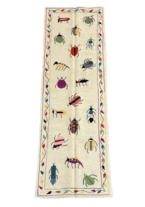 Handmade Suzani Pictorial Insect Design Runner 8x2 Ft Embroidered Table Rug - Picture 1 of 14